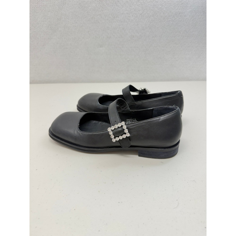 Free People Black Leather Square Toe Rhinestone Buckle Mary Jane Flats 7.5 - Picture 5 of 11